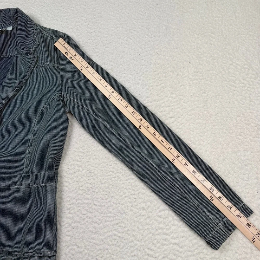 VINTAGE OshKosh Blazer Women‎ Medium Blue Hickory Stripe Denim Railroad 90s Y2K